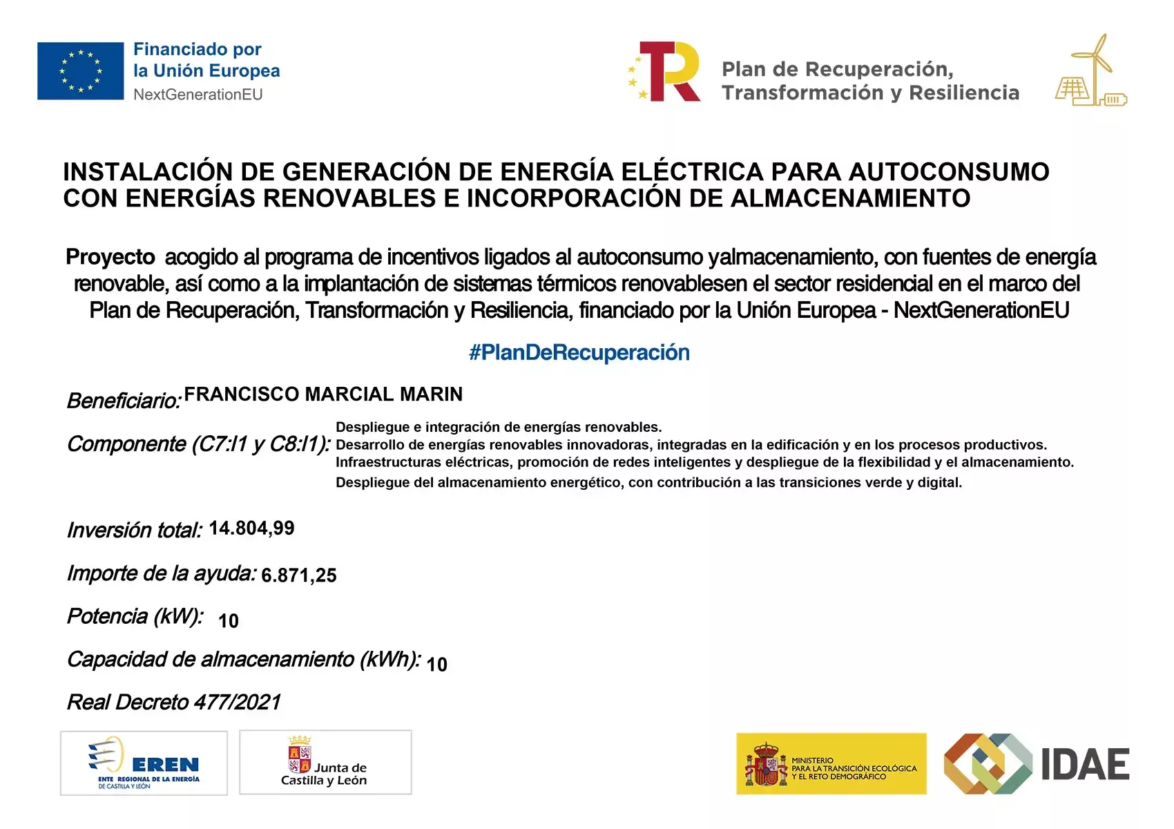 Información sobre subvenciones concedidas a Nueva Choza
